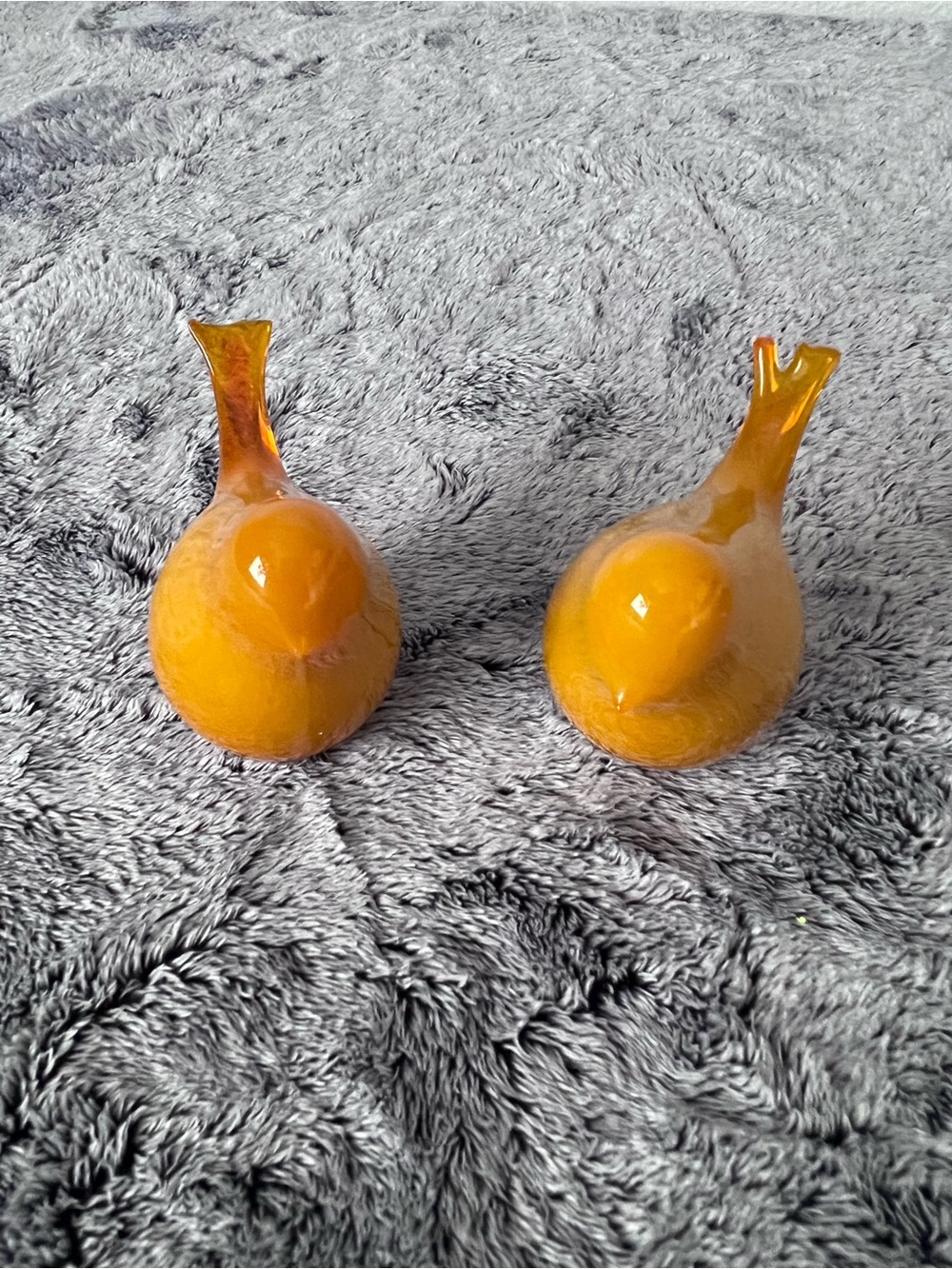 Vintage Hand Blown Amber and Yellow Art Glass Murano Style Birds